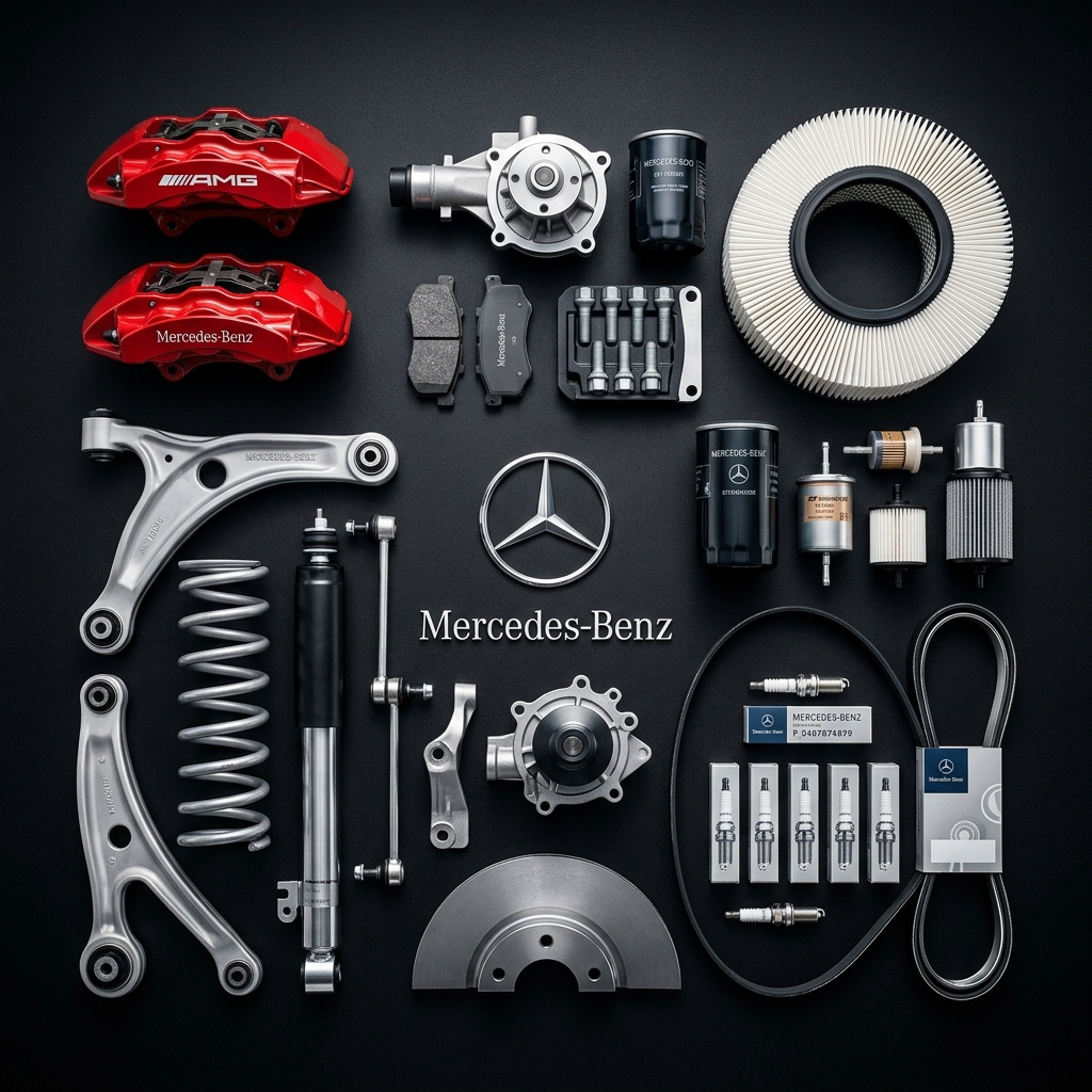 Coleção de peças Mercedes-Benz — filtros, freios, suspensão, velas